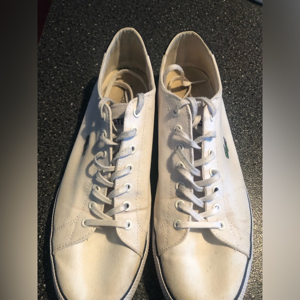 Lacoste White Canvas Sneakers size 10.5 - Picture 12 of 15
